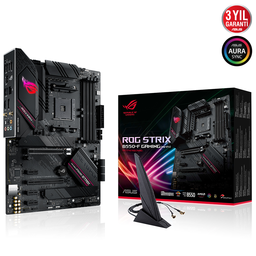 ASUS ROG STRIX B550-F GAMING WIFI II AMD B550 AM4 DDR4 5100 DP HDMI Çift M2 USB3.2 AX WiFi + BT ARGB 2.5Gbit LAN ATX PCIe 4.0 128GB’a kadar ram desteği, AI Ses Engelleyici Mik. Desteği resmi