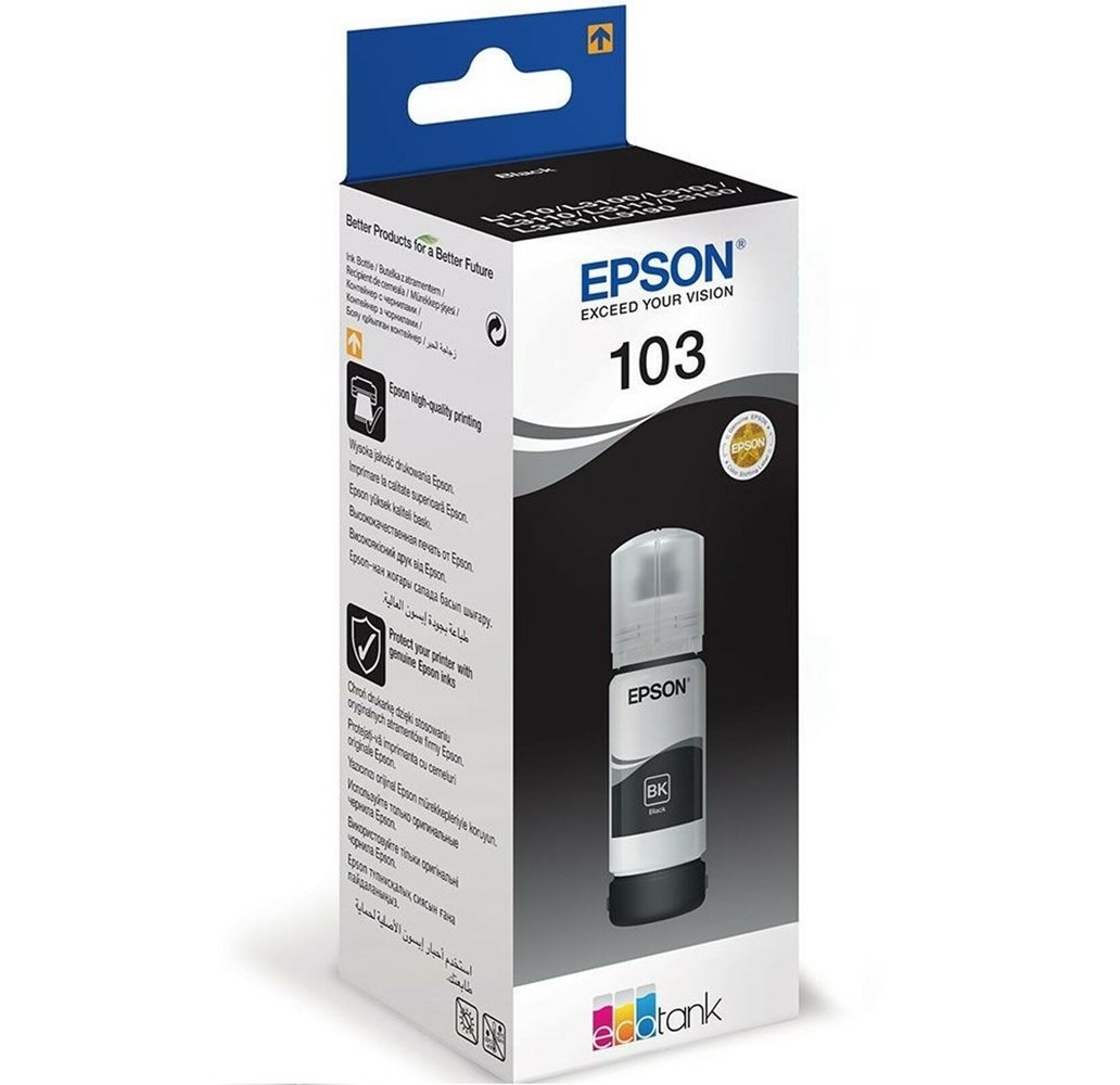 EPSON C13T00S14A (103) SİYAH MÜREKKEP KARTUŞ 65ML L5190, L3160, L3156, L3151, L3150, L3111, L3110, L1110 resmi