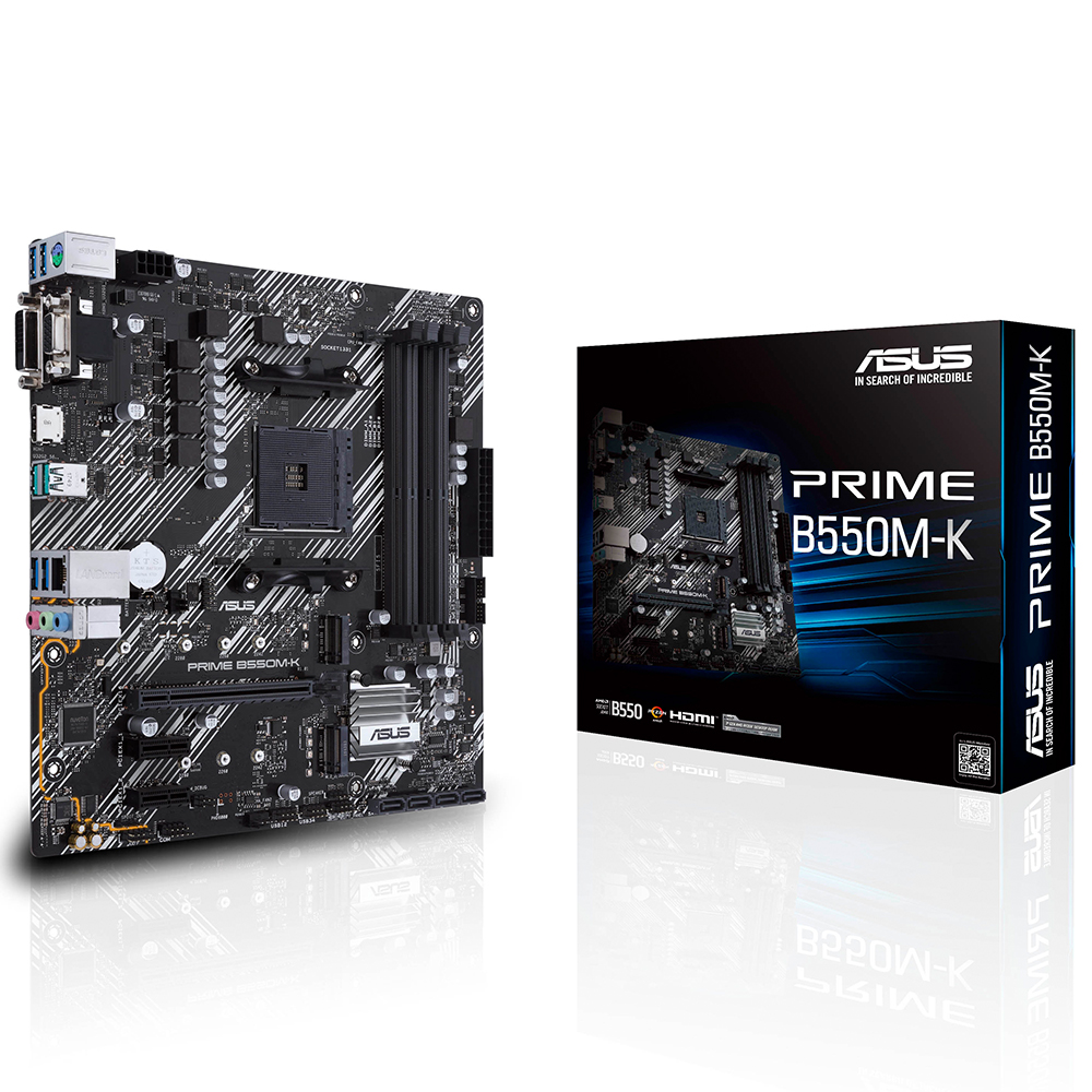 ASUS PRIME B550M-K AMD B550 AM4 DDR4 4400 HDMI DVI VGA Çift M2 USB3.2 mATX PCIe 4.0 ECC RAM Desteği resmi