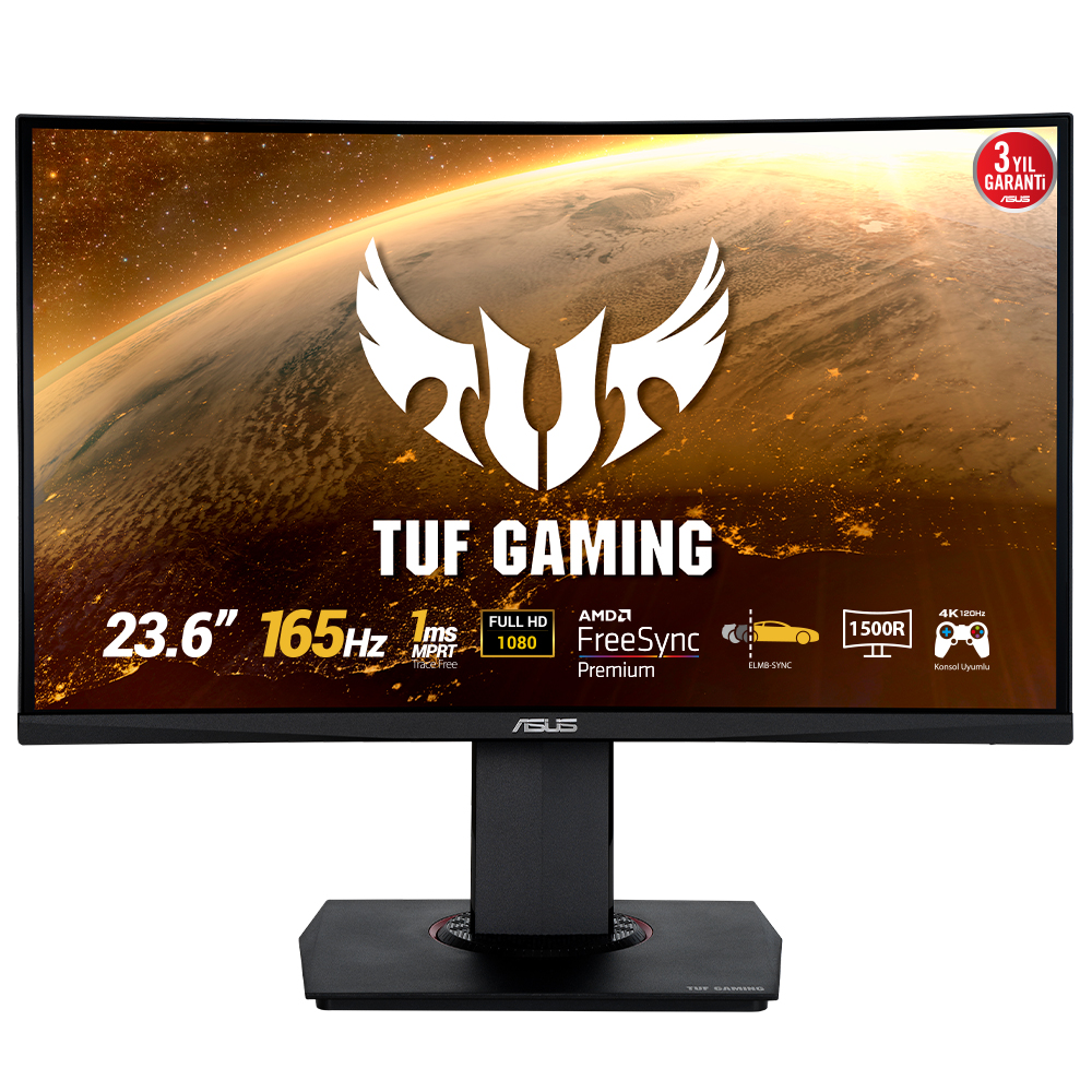 ASUS TUF GAMING VG24VQR 23,6 VA KAVISLI FREESYNC  1920x1080 1MS(MPRT) 165HZ DP HDMI MM VESA 3YIL ELMB SYNC,PIVOT resmi