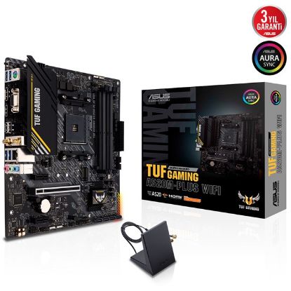 ASUS TUF GAMING A520M-PLUS WIFI AMD A520 AM4 DDR4 4800 DP HDMI VGA M2 USB3.2 AC WIFI BT AURA RGB MATX 128GB KADAR RAM DESTEĞİ ASUS TUF PROTECTION resmi