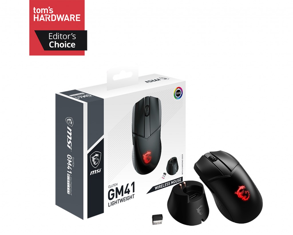 MSI GG CLUTCH GM41 LIGHTWEIGHT 76 GRAM ESPORTS WIRELESS GAMING MOUSE MAX 20000 DPI 1MS POLLING PIXART PAW-3370 OPTIK SENSOR OMRON SWITCH RGB LED MYSTIC LIGHT KABLOSUZ OYUNCU FARESI resmi