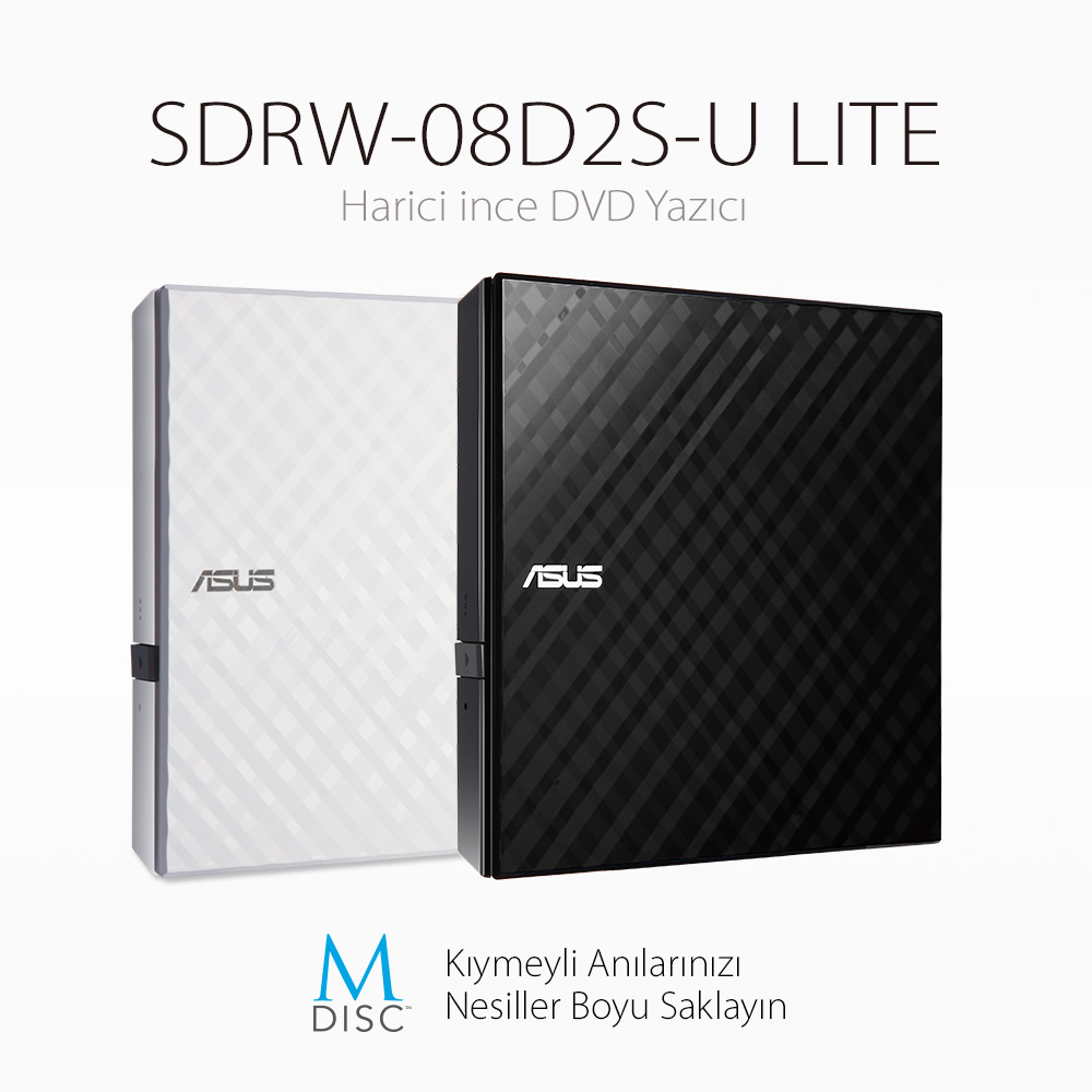 ASUS SDRW-08D2S-U LITE 8X HARİCİ DVD YAZICI  M-DİSC DESTEKLİ  BEYAZ resmi