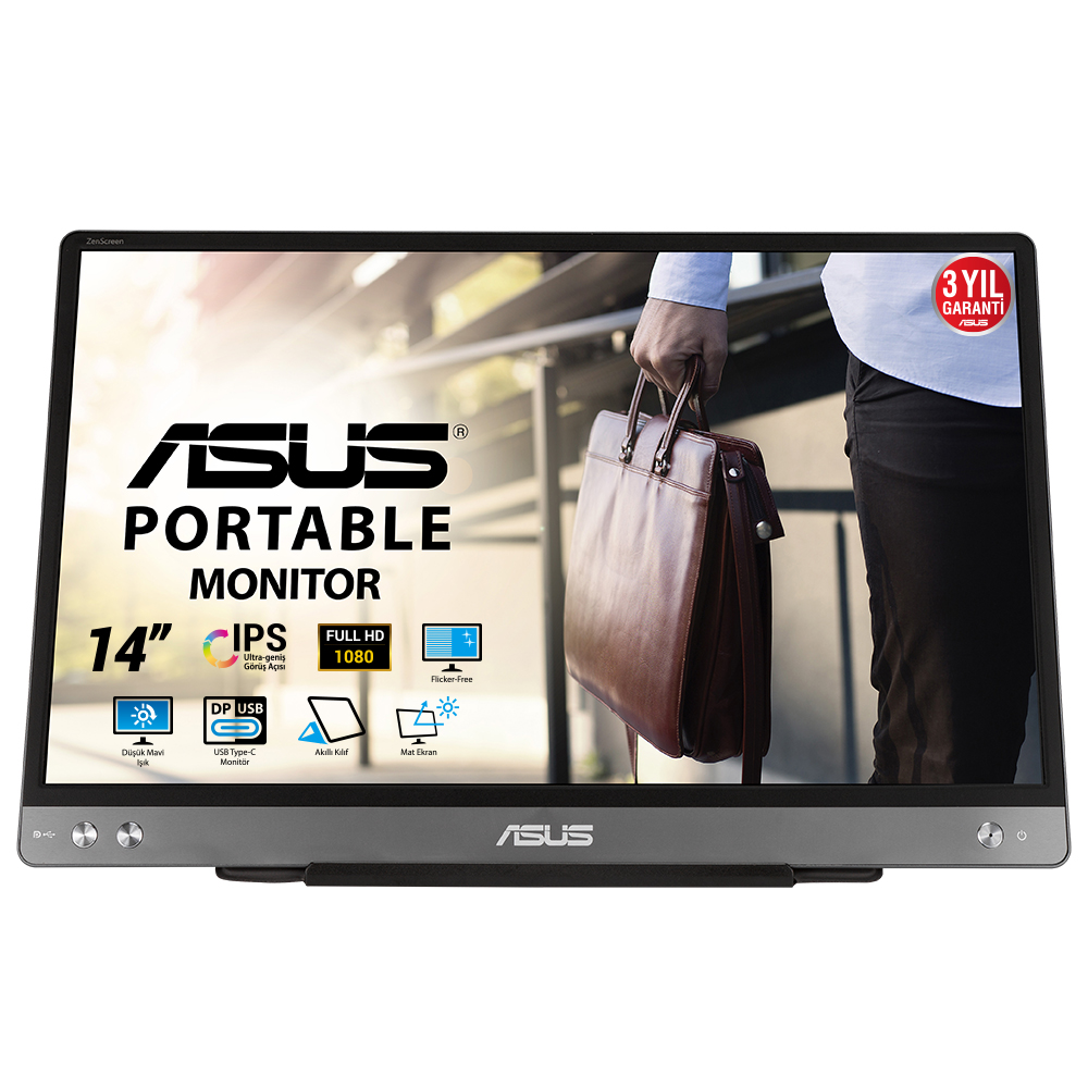 ASUS ZENSCREEN MB14AC 14 TASINABILIR USB MONITOR IPS 1920x1080 5MS USB TYPE-C 3YIL MAT EKRAN . USB TYPE-C to A ADAPTOR. DUSUK MAVI I resmi