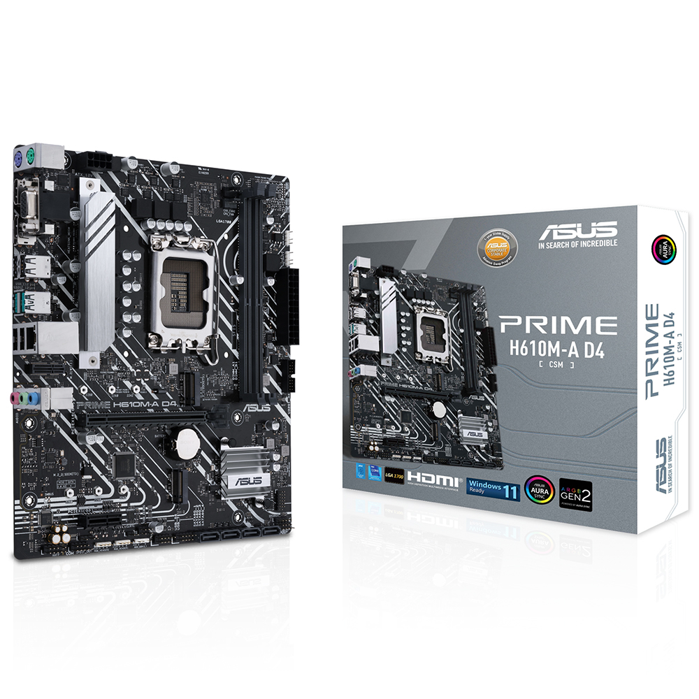 ASUS PRIME H610M-A D4-CSM INTEL H610 LGA1700 DDR4 3200 DP HDMI VGA ÇİFT M2 USB3.2 AURA RGB MATX ÜCRETSİZ UZAKTAN YÖNETİM YAZILIMI ASUS 5X PROTECTION III resmi