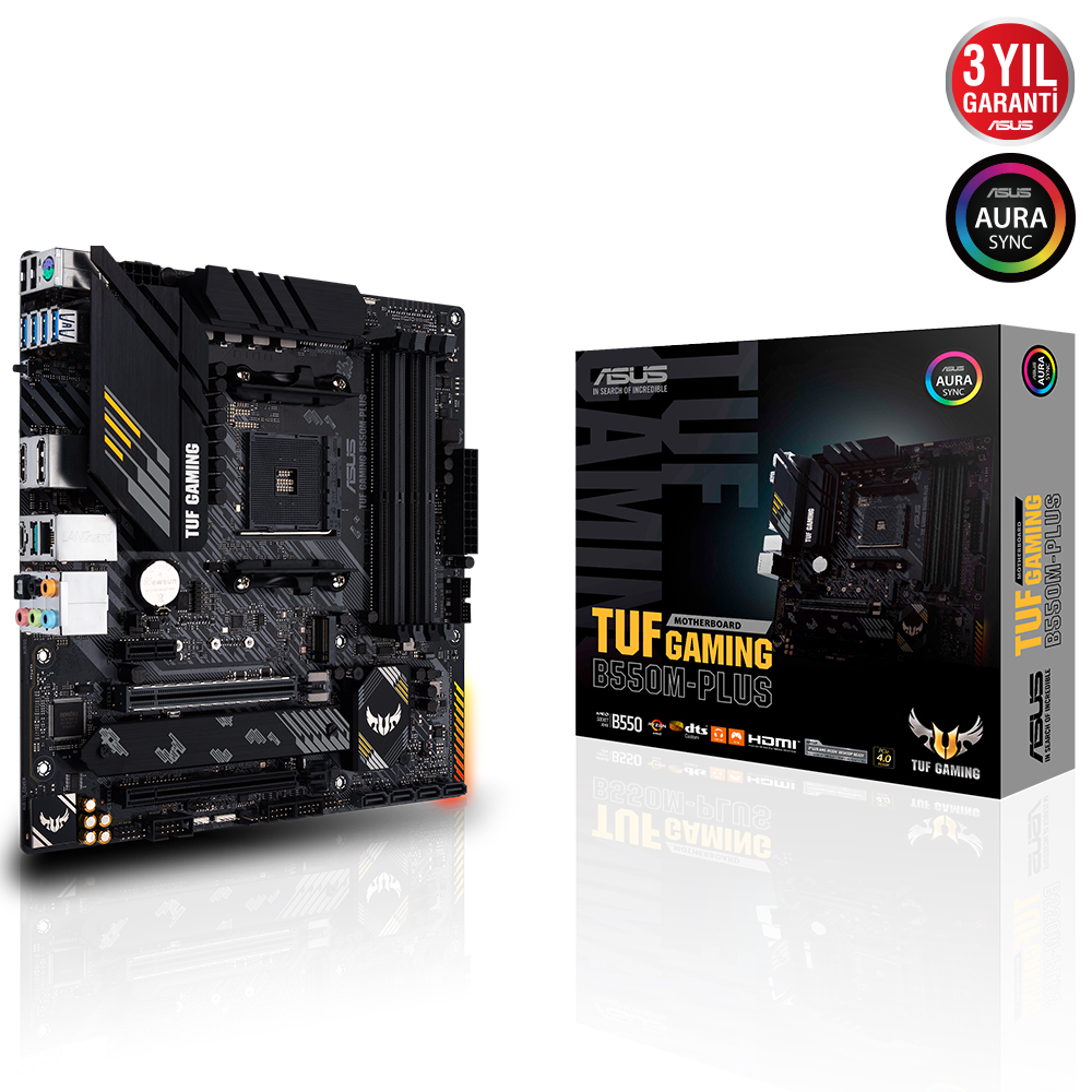 ASUS TUF GAMING B550M-PLUS AMD B550 AM4 DDR4 4400 DP HDMI Çift M2 USB3.2 ARGB 2.5Gbit LAN mATX PCIe 4.0 ECC RAM Desteği resmi