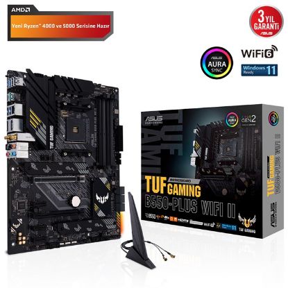 ASUS TUF GAMING B550-PLUS WIFI II AMD B550 AM4 DDR4 4866 DP HDMI ÇİFT M2 USB3.2 AX WİFİ + BT ARGB 2.5GBİT LAN ATX PCIE 4.0 128GB’A KADAR RAM DESTEĞİ AI SES ENGELLEYİCİ MİK. DESTEĞİ resmi