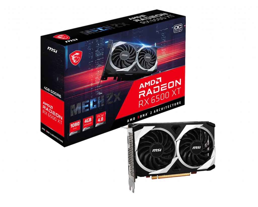 MSI VGA RADEON RX 6500 XT MECH 2X 4G OC RX6500XT 4GB GDDR6 64B PCIE 4.0 X4 (1XDP 1XHDMI) resmi