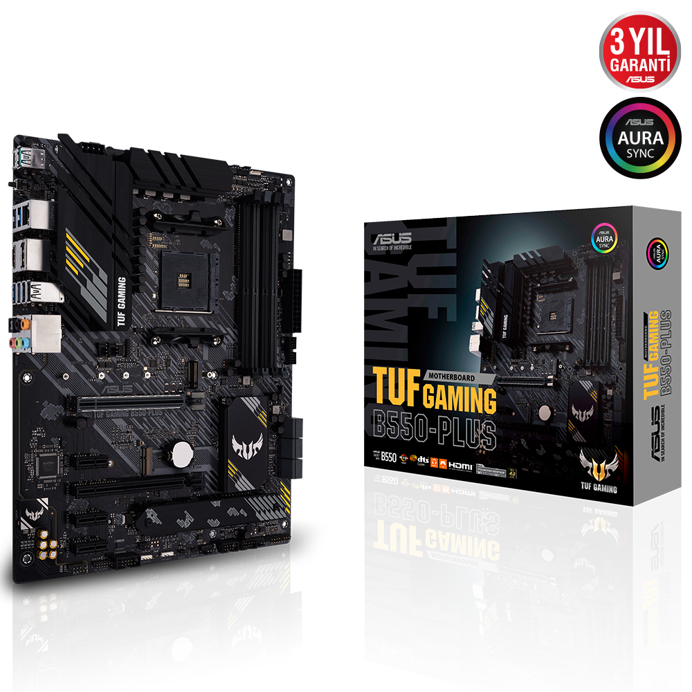 ASUS TUF GAMING B550-PLUS AMD B550 AM4 DDR4 4400 DP HDMI Çift M2 USB3.2 ARGB 2.5Gbit LAN ATX PCIe 4.0 ECC RAM Desteği resmi