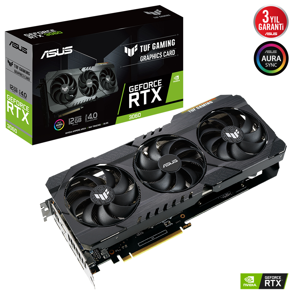 ASUS GEFORCE TUF-RTX3060-12G-V2-GAMING 12GB GDDR6 192bit 1807Mhz OC 2xHDMI 3xDP EKRAN KARTI resmi