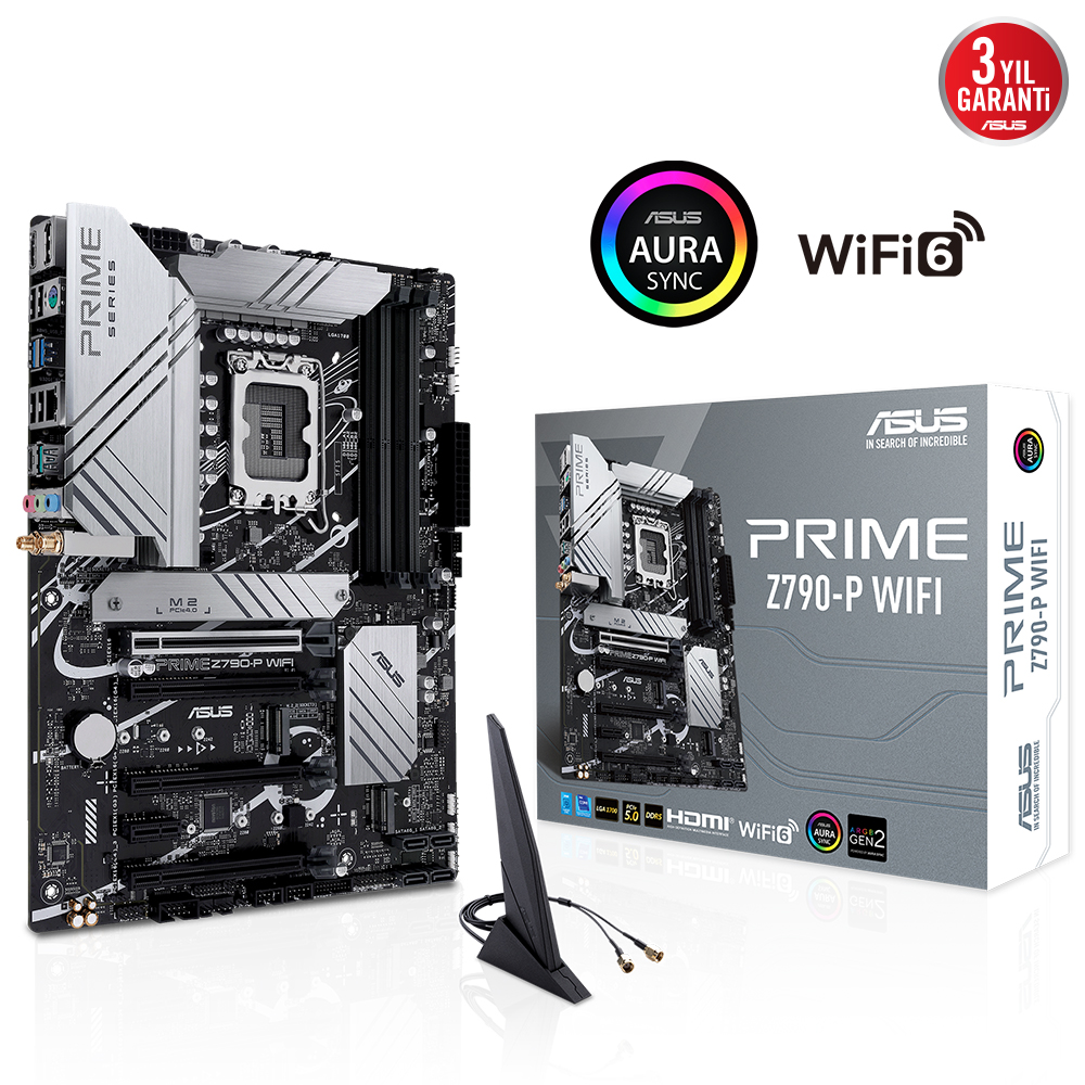 ASUS PRIME Z790-P WIFI INTEL Z790 LGA1700 DDR5 7200 DP HDMI 3X M2 USB3.2 AX WİFİ BT AURA RGB 2.5GBİT LAN ATX ASUS 5X PROTECTION III ARMOURY CRATE AI SUİTE 3 resmi