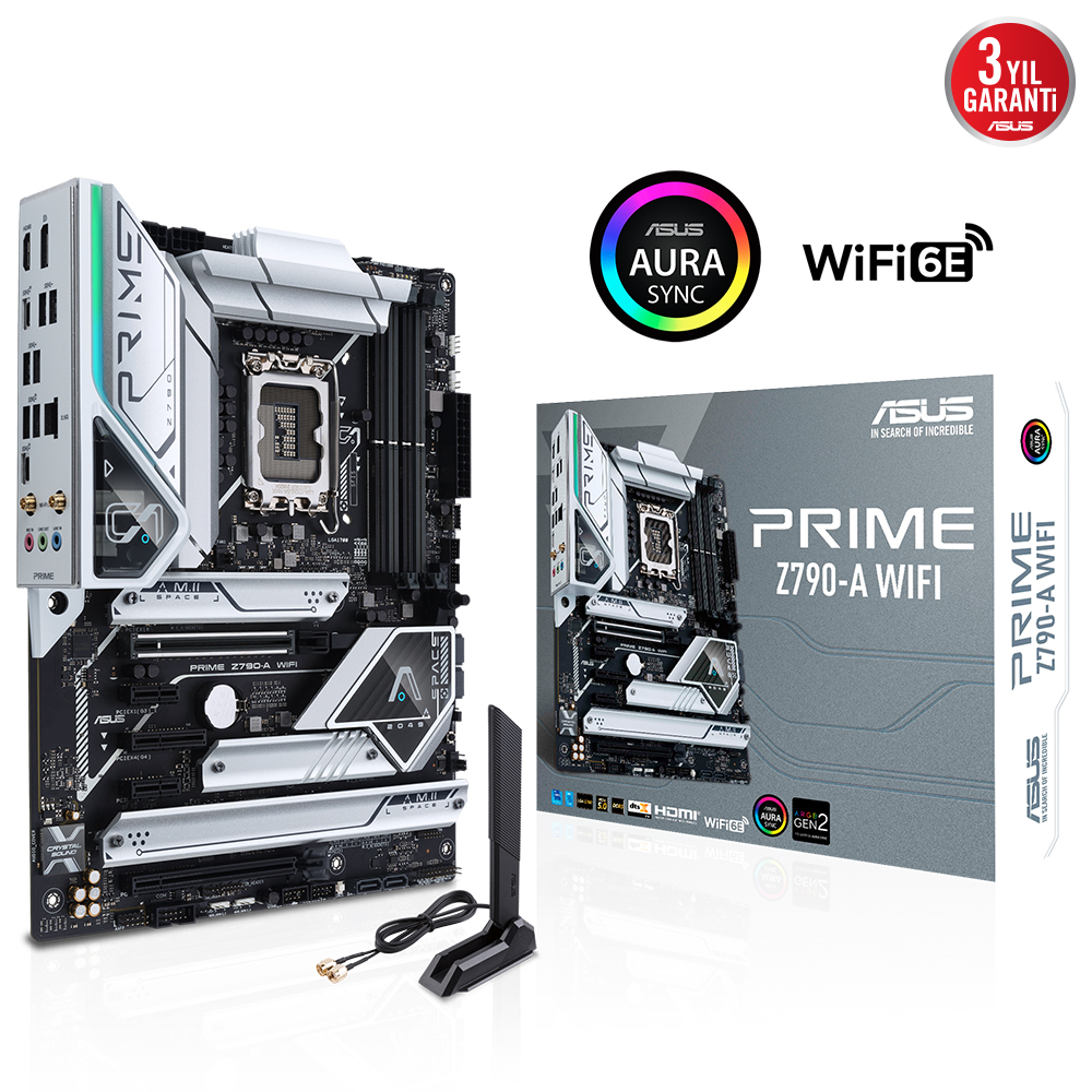 ASUS PRIME Z790-A WIFI INTEL Z790 LGA1700 DDR5 7000 DP HDMI 4X M2 USB3 2 WİFİ 6E BT AURA RGB 2.5GBİT LAN ATX PCIE SLOT Q RELEASE ARMOURY CRATE AI SUİTE 3 resmi