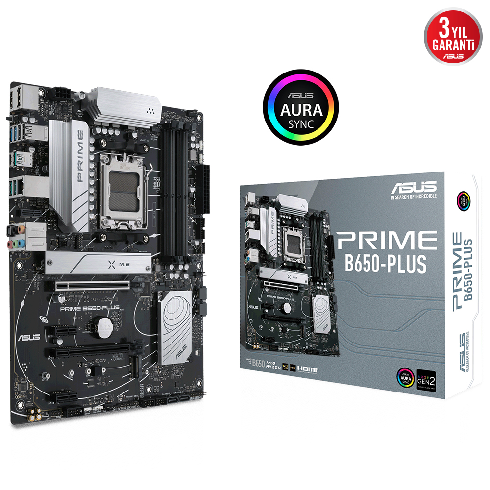 ASUS PRIME B650-PLUS AMD B650 AM5 DDR5 6400 DP HDMI 2X M2 USB3.2 AURA RGB 2.5GBİT LAN ATX 128GB A KADAR RAM DESTEĞİ ASUS 5X PROTECTION III resmi