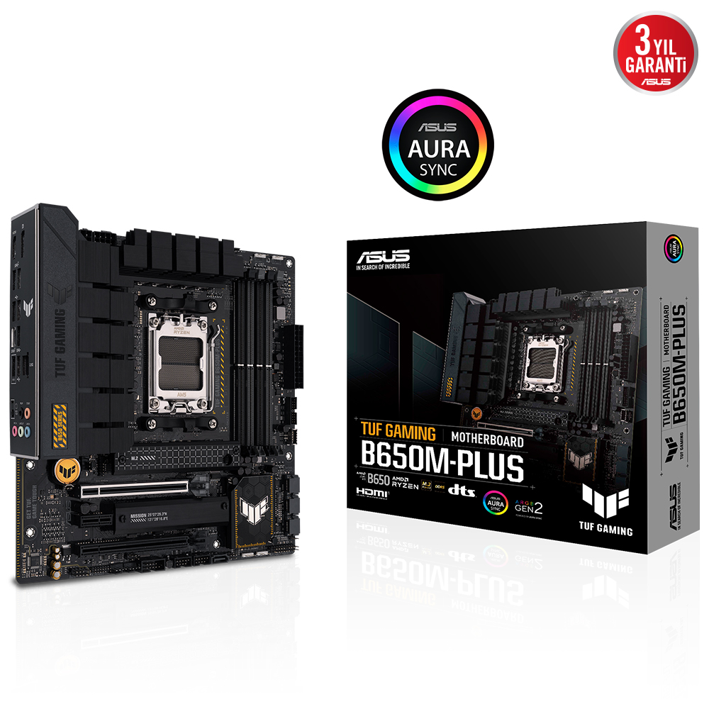 ASUS TUF GAMING B650M-PLUS AMD B650 AM5 DDR5 6400 DP HDMI 2X M2 USB3.2 AURA RGB 2.5GBİT LAN MATX 128GB A KADAR RAM DESTEĞİ ASUS TUF PROTECTION ARMOURY CRATE resmi