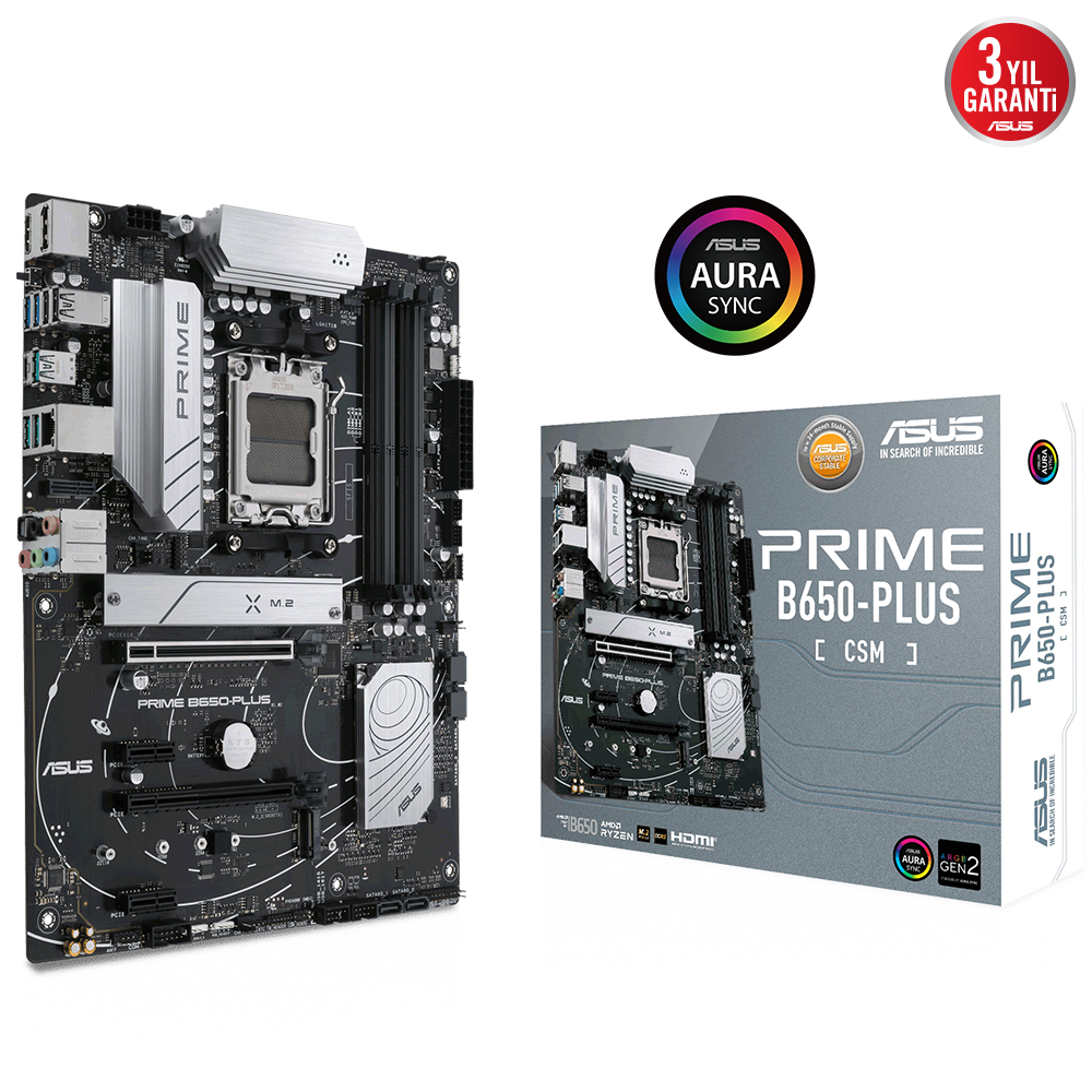 ASUS PRIME B650-PLUS-CSM AMD B650 AM5 DDR5 6400 DP HDMI 2x M2 USB3.2 AURA RGB 2.5Gbit LAN ATX 128GB ram desteği ASUS 5X PROTECTION III Ücretsiz Uzaktan Yönetim Yazılımı resmi