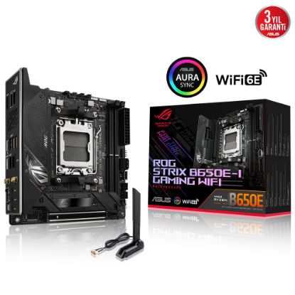 ASUS ROG STRIX B650E-I GAMING WIFI AMD B650 AM5 DDR5 6400 HDMI 2X M2 USB3.2 WİFİ 6E BT AURA RGB 2.5GBİT LAN MİNİ ITX ARMOURY CRATE AI SUİTE 3 İKİ YÖNLÜ AI SES ENGELLEYİCİ MİK. resmi