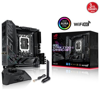 ASUS ROG STRIX Z790-I GAMING WIFI INTEL Z790 LGA1700 DDR5 7200 2XUSB4THUNDERBOLT HDMI 2X M2 USB3.2 WİFİ 6E BT AURA RGB 2.5GBİT LAN MİNİ ITX ROG STRIX HIVE KUMANDA ARMOURY CRATE AI SUİTE 3 resmi