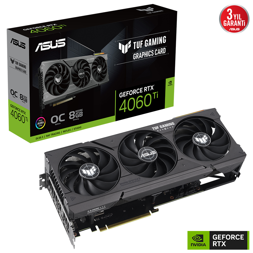 ASUS GEFORCE RTX 4060 TI TUF RTX4060TI O8G GAMING 8GB GDDR6 128bit OC HDMI 3xDP RGB DLSS3 EKRAN KARTI resmi