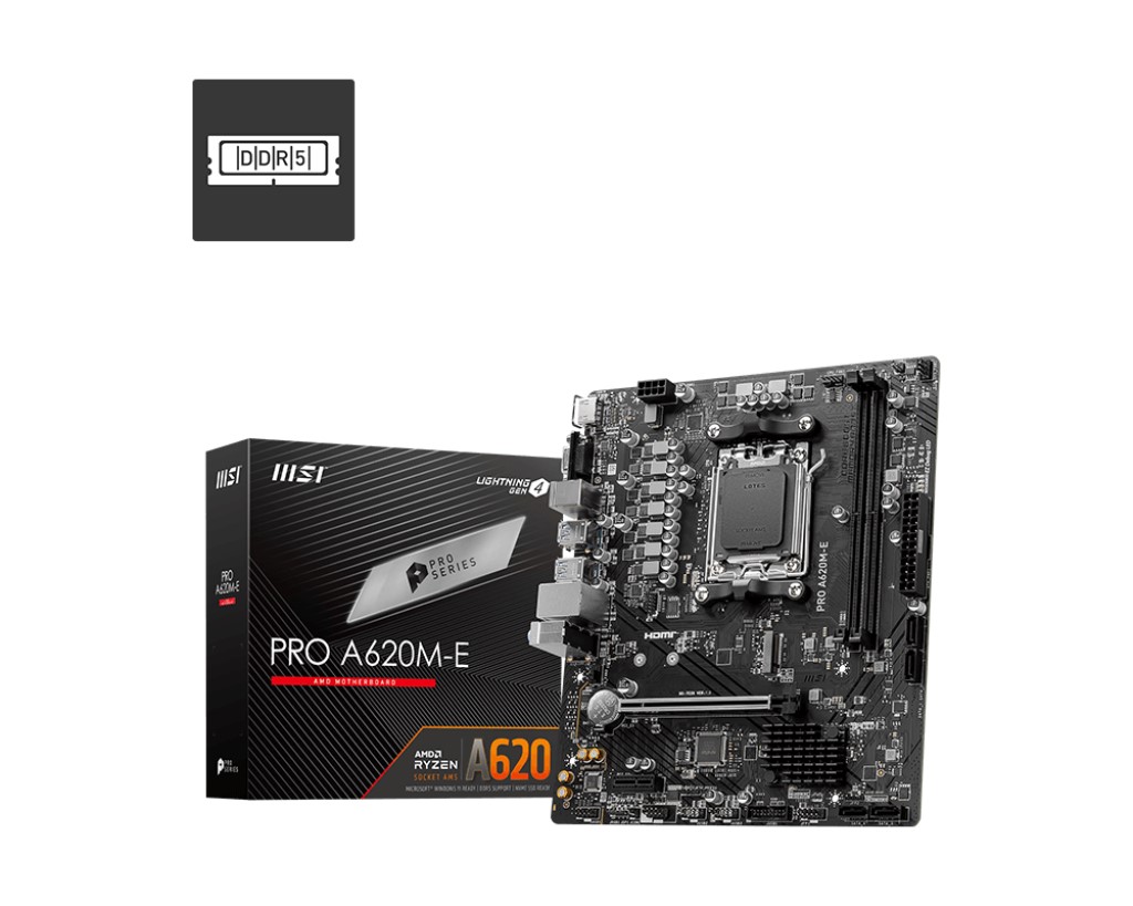 MSI MB PRO A620M-E AM5 DDR5 6000MHZ(OC) HDMI VGA 1X M.2 USB3.2 GIGABIT LAN MATX resmi