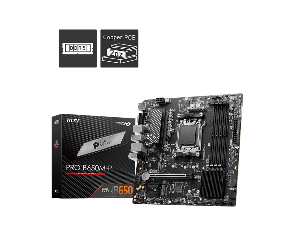 MSI MB PRO B650M-P AM5 DDR5 6000MHZ(OC) HDMI DP VGA 2X M.2 USB3.2 2.5G LAN MATX resmi