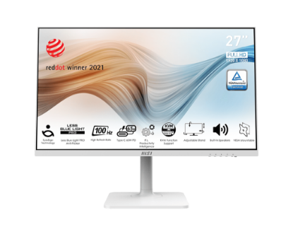 27 MSI MODERN MD272XPW 1920x1080 (FHD) FLAT IPS 100HZ ANTI-GLARE BEYAZ TYPE-C MONITOR resmi