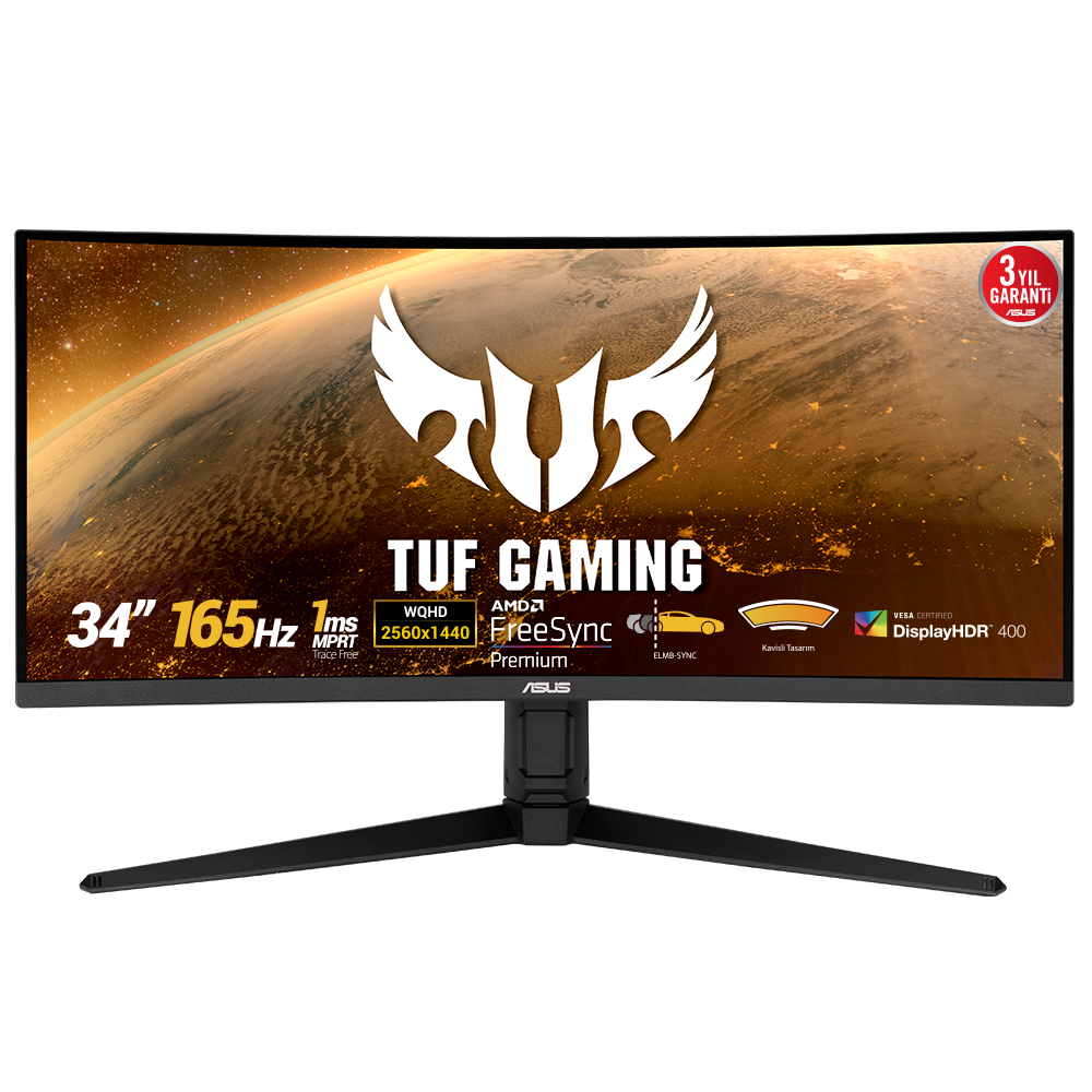 ASUS TUF GAMING VG34VQL1B 34 VA KAVISLI FREESYNC  3440x1440 1MS(MPRT) 165HZ DP HDMI USB MM VESA 3YIL EYECARE,ELMB,HDR400 resmi