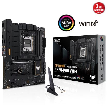 ASUS TUF GAMING A620-PRO WIFI AMD A620 AM5 DDR5 6400 DP HDMI CIFT M2 USB3.2 AX WiFi-BT AURA RGB 2.5Gbit LAN ATX 12-2 GUC ASAMASI ASUS TUF PROTECTION resmi