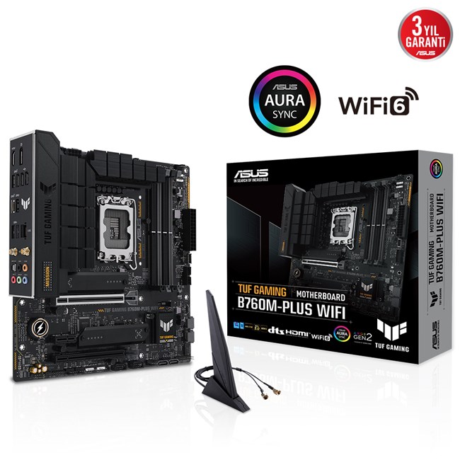 ASUS TUF GAMING B760M-PLUS WIFI INTEL B760 LGA1700 DDR5 7200 HDMI VGA 2x M2 USB3.2 AX WiFi + BT AURA RGB 2.5Gbit LAN mATX ASUS TUF PROTECTION Armoury Crate AI Suite 3 resmi