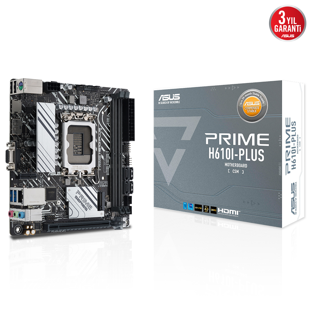 ASUS MB PRIME H610I-PLUS-CSM INTEL H610 LGA1700 DDR5 3200 DP HDMI VGA M2 USB3.2 Mini ITX 7/24 KULLANIMA HAZIR ASUS CONTROL CENTER EXPRESS HEDIYELI resmi