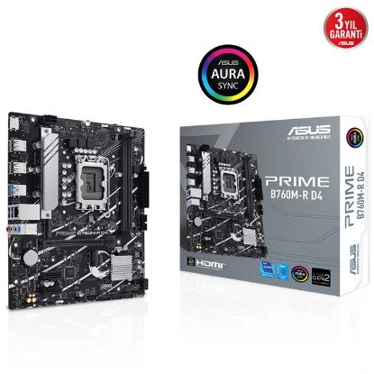 ASUS MB PRIME B760M-R D4 INTEL B760 LGA1700 DDR4 5333 HDMI 2x M2 USB3.2 AURA RGB 2.5Gbit LAN mATX 96GB RAM DESTEGİ ASUS 5X PROTECTION III resmi
