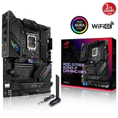 ASUS MB ROG STRIX B760-F GAMING WIFI INTELl B760 LGA1700 DDR5 7800 DP HDMI 3x M2 USB3.2 WiFi 6E-BT AURA RGB 2.5Gbit LAN ATX PCIe Slot Q-Release Armoury Crate AI Suite 3 resmi