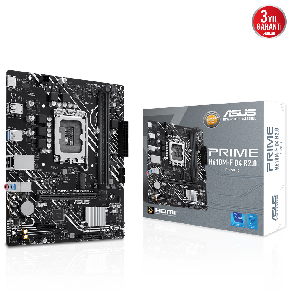 ASUS MB PRIME H610M-F D4 R2.0-CSM INTEL H610 LGA1700 DDR4 3200 HDMI M2 USB3.2 mATX ASUS 5X PROTECTION III Armoury Crate AI Suite 3 resmi