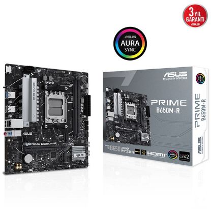 ASUS MB PRIME B650M-R AMD B650 AM5 DDR5 7200 HDMI 2x M2 USB3.2 AURA RGB 2.5Gbit LAN mATX 96GB’a kadar ram desteği ASUS 5X PROTECTION III resmi