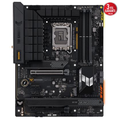 ASUS TUF GAMING H770-PRO WIFI Intel H770 LGA1700 DDR5 7200 DP HDMI 4x M2 USB3.2 AX WiFi + BT AURA RGB 2.5Gbit LAN ATX 128GBa kadar ram desteği ASUS 5X TUF PROTECTION III resmi