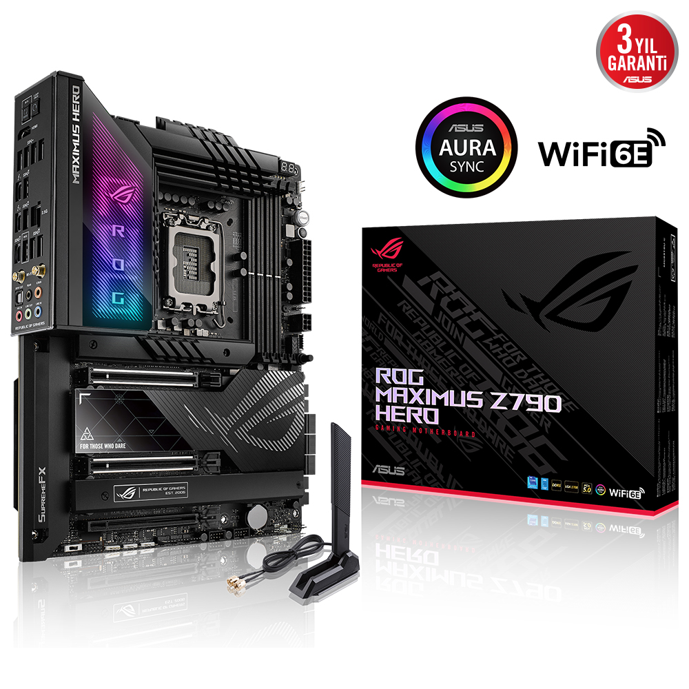 ASUS ROG MAXIMUS Z790 HERO BTF INTEL Z790 LGA1700 DDR5 8000 2xUSB4Thunderbolt HDMI 5x M2 USB3.2 WiFi 7 + BT AURA RGB 2.5Gbit LAN ATX Anakart Arkasına Konumlandırılan Kablo Bağlantıları Asus A21 Kasalarla Uyumlu resmi