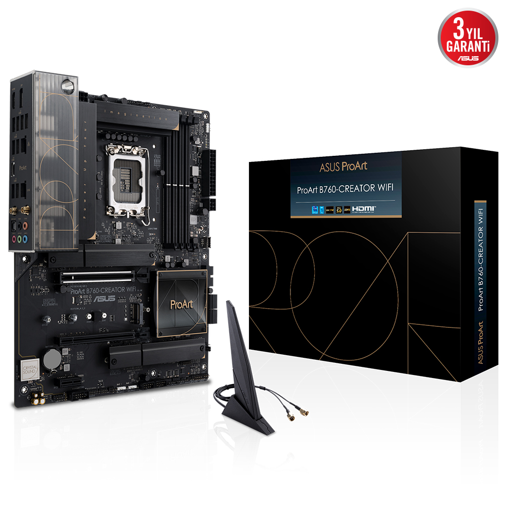 ASUS PROART B760-CREATOR WIFI INTEL B760 LGA1700 DDR5 7800 DP HDMI 3x M2 USB3 2 AX WiFi + BT AURA RGB 2 5Gbit Gbit LAN ATX PCIe 5.0 x16 Slot 12+1 Güç Aşaması Asus Control Center Express Hediyeli! resmi