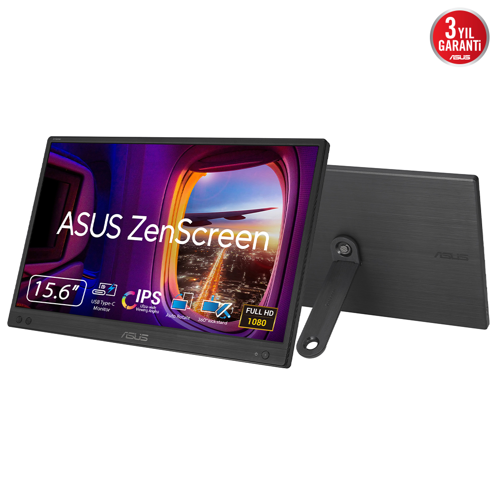 ASUS ZENSCREEN MB166CR 15.6 IPS 1920x1080 5MS USB-C 3YIL MAT EKRAN,360° DAYANAKLI STAND, DUSUK MAVI ISIK TASINABILIR USB MONITOR resmi