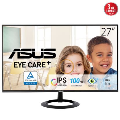 ASUS VZ27EHF 27 IPS FREESYNC 1920x1080 1MS 100HZ HDMI VESA 3YIL EYECARE, FLICKER-FREE,CERCEVESIZ,DUSUK MAVI ISIK Monitör resmi