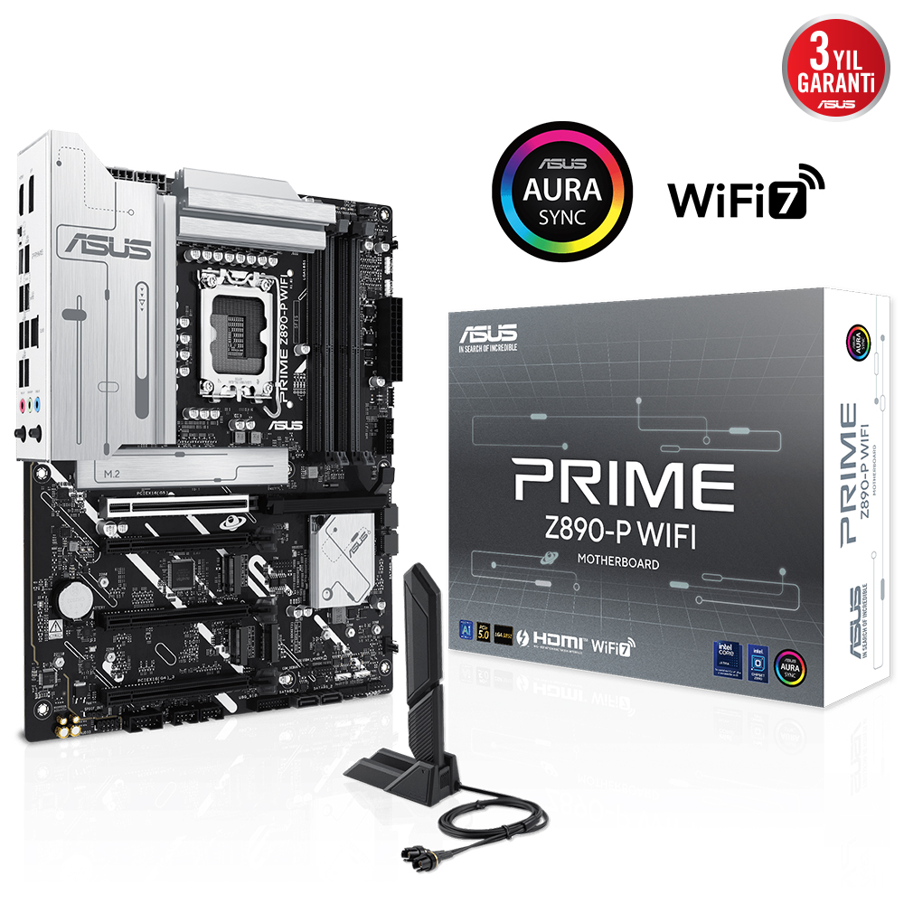 ASUS MB PRIME Z890-P WIFI INTEL Z890 LGA1851 DDR5 7600 DP HDMI USB4 4X M2 USB3.2 WIFI 7 + BT AURA RGB 2.5GBIT LAN ATX 14+1+2+1 GÜÇ AŞAMALARI THUNDERBOLT 4 ASUS AI TEKNOLOJİLERİ ASUS GLIDEX resmi