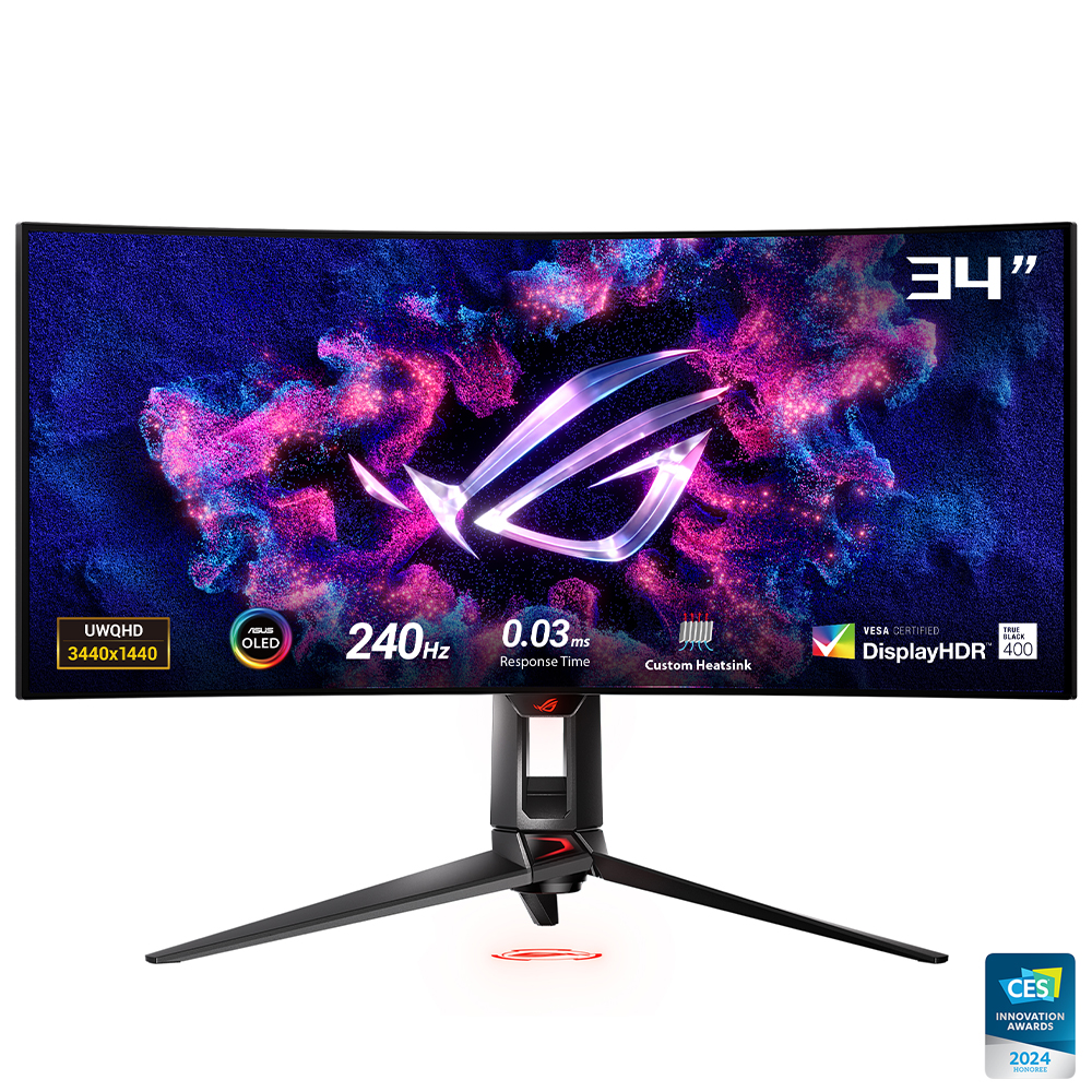 ASUS ROG SWIFT OLED PG34WDCM 33.9 GAMING 3440x1440 0.03MS 240HZ DP HDMI USB-C VESA 3YIL ELMB HDR 400 AKILLI KVM YÜKSEKLİK AYARI USB-C PD90 W Monitör resmi