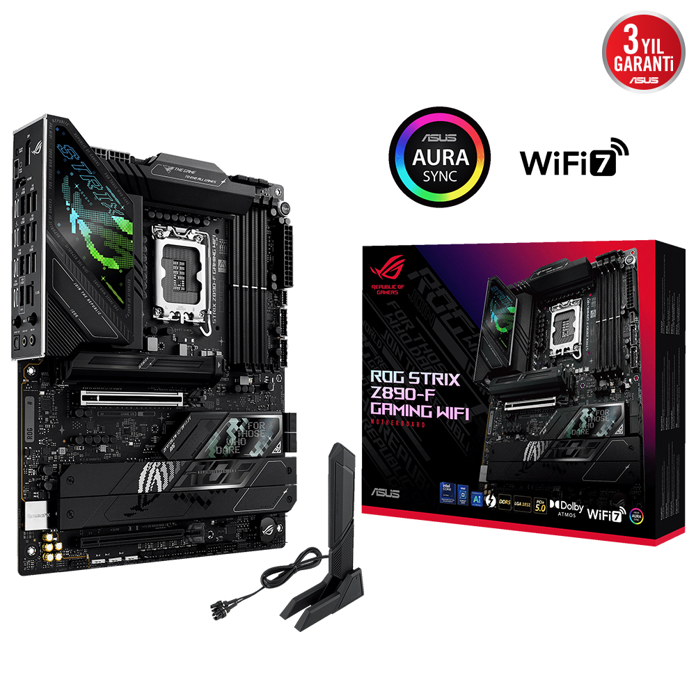 ASUS MB ROG STRIX Z890-F GAMING WIFI INTEL Z890 LGA1851 DDR5 8600 DP HDMI 2XUSB4 5X M2 USB3.2 WIFI 7 + BT AURA RGB 2.5GBİT LAN ATX 16+1+2+2 GÜÇ AŞAMALARI THUNDERBOLT 4 DIMM FIT M.2 Q-RELEASE resmi