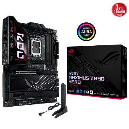 ASUS MB ROG MAXIMUS Z890 HERO INTEL Z890 LGA1851 DDR5 8800 HDMI 2XUSB4 6X M2 USB3.2 WIFI 7 + BT AURA RGB 5GBİT + 2.5GBİT LAN ATX 22+1+2+2 GÜÇ AŞAMALARI THUNDERBOLT 4 NITROPATH DRAM TEKNOLOJİSİ AI OVERCLOCKING resmi