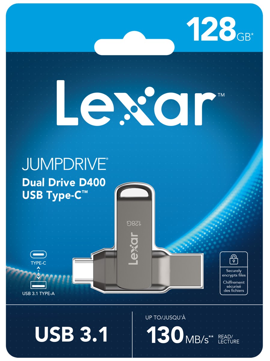 LEXAR 128GB LJDD400128G-BNQNG USB BELLEK DUAL TYPE-C AND TYPE-A USB 3.1 FLASH DRIVE UP TO 130MB/S READ resmi