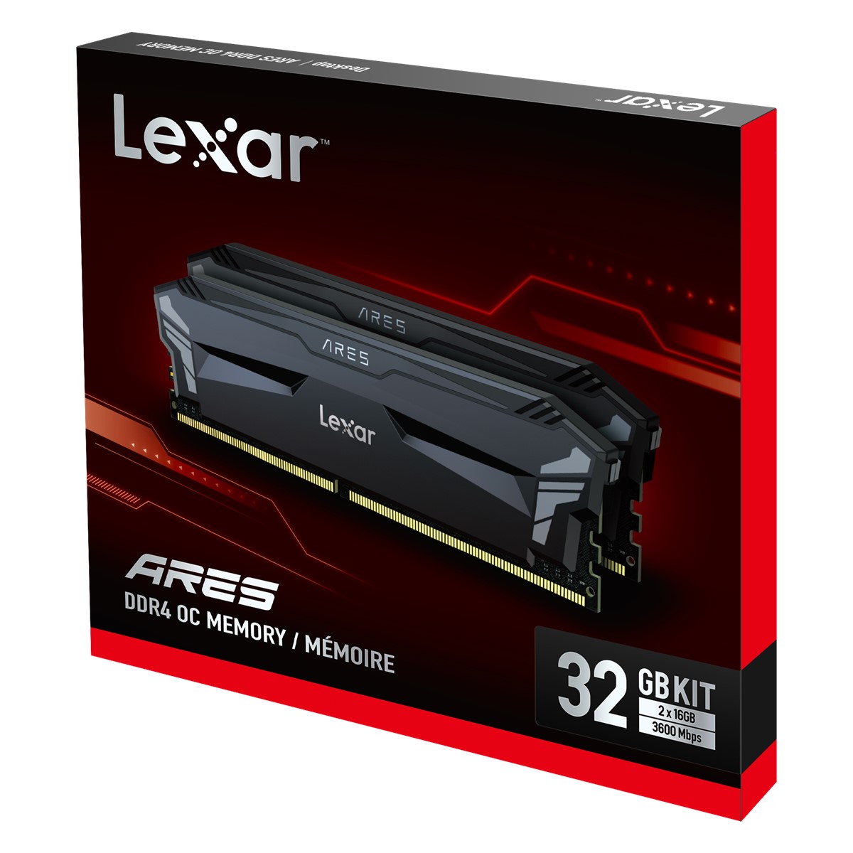 LEXAR ARES RAM DT GAMING DDR4 UDIMM 32GB KIT (2x16GB) 3600 MEMORY WITH HEATSINK BLACK COLOR DUAL PACK LD4BU016G-R3600GD0A resmi