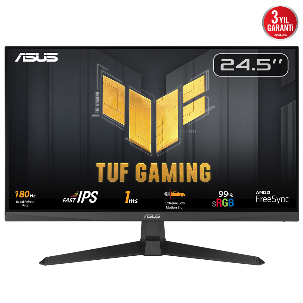 ASUS TUF GAMING VG259Q3A 24.5 FAST IPS FREESYNC 1920x1080 1MS 180HZ DP HDMI MM VESA 3YIL 99% sRGB ELMB Monitör resmi