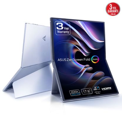 ASUS ZenScreen MQ17QH 17.3 OLED 2560x1920 0.2ms 60Hz 350cd Mini-HDMI USB-C 3YIL Damla Menteşe ile Katlanabilir Teknoloji DisplayHDR™ 500 True Black %100 DCI-P3 Çift USB Type-C® mini-HDMI® Kulaklık Jakı Tripot Deliği Katlanabilir Stant FSC resmi