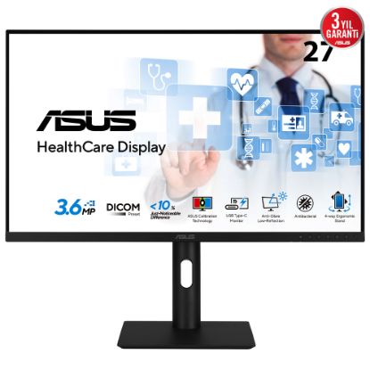 ASUS Sağlık HA2741A 27 IPS 2560x1440 5ms 75Hz 350cd DP HDMI USB-C VESA 3YIL AGLR DICOM Bölüm 14 GSDF DICOM Ön Ayarı Otomatik Kalibrasyon JND < %10 Antibakteriyel Kaplama USB-C HDMI DisplayPort Papatya Dizilimi İşlevi Ergonomik Stant resmi