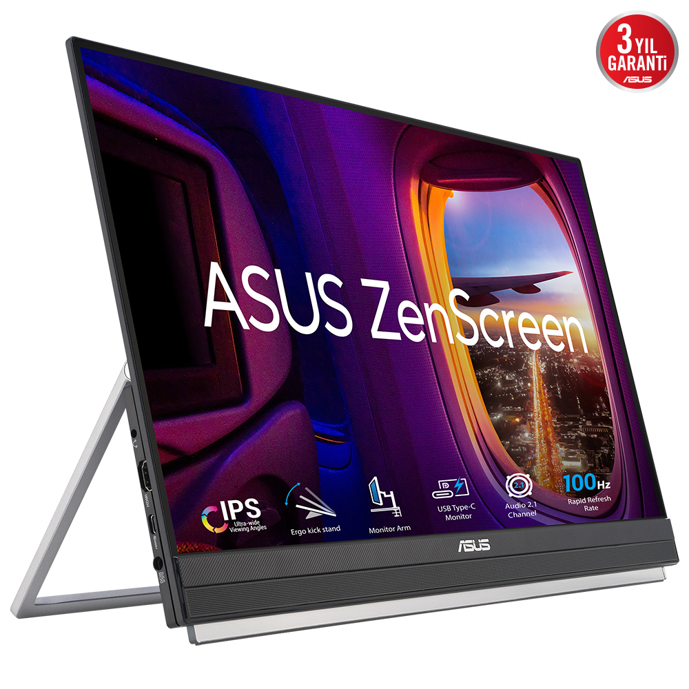 ASUS ZenScreen MB229CF 21.5 IPS 1920x1080 5ms 100Hz 250cd HDMI USB-C Hoparlör VESA 3YIL USB-C PD 60W hoparlör taşıma kolu/kapanabilir stant tasarımı C biçimli mandal kanca kiti derin bas hoparlörü 2.1 kanal ses çevresel sürdürülebilirlik resmi