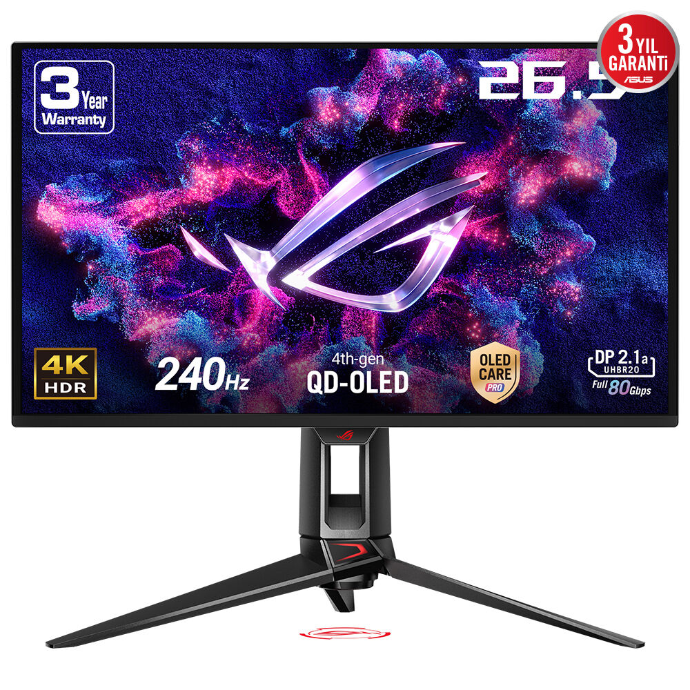 ASUS ROG SWIFT PG27UCDM GAMING 4K QD-OLED GSYNC UYUMLU HDR 400 3840x2160 0.03ms 240Hz 450cd DP HDMI USB VESA 3YIL OLED CARE PRO HDR 99% DCI-P3 10BIT PD90 W MONİTÖR resmi