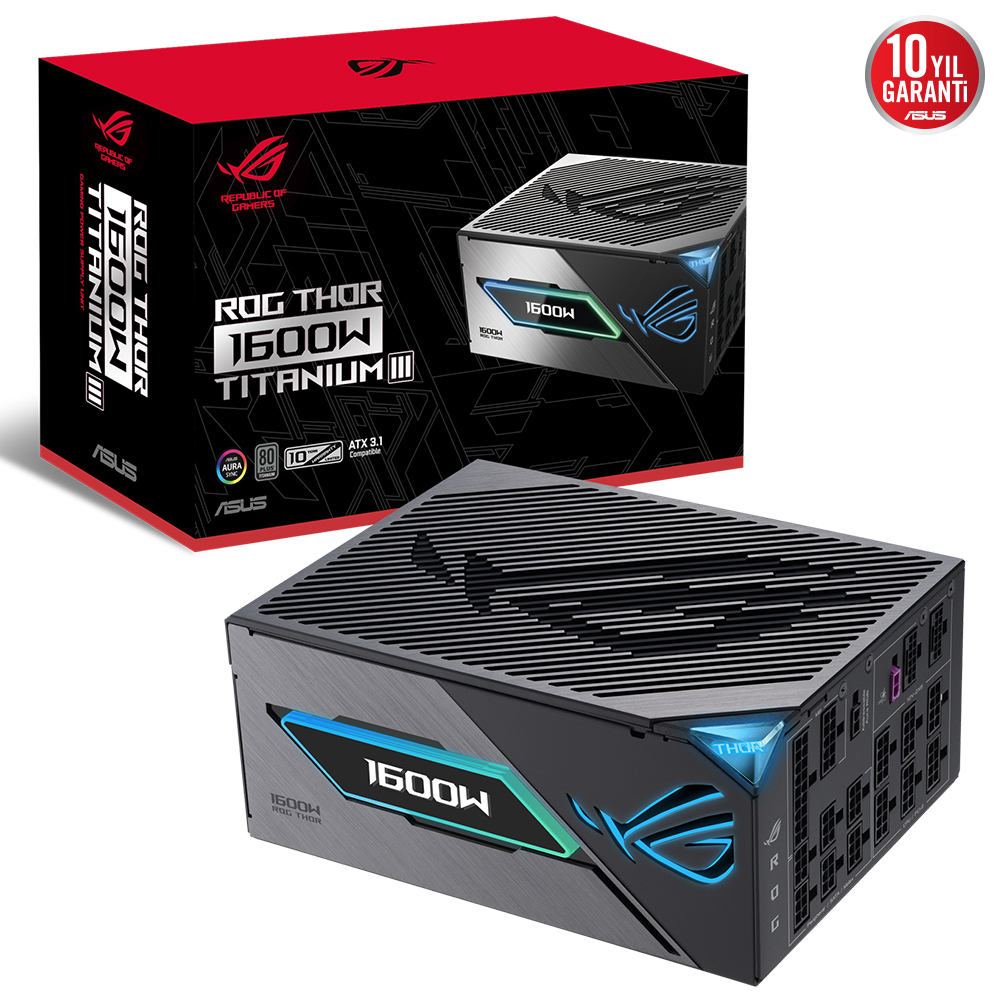 ASUS ROG THOR 1600W TITANIUM III PSU (80 PLUS TITANIUM SERTİFİKALI, ATX 3.1, GaN MOSFET, AKILLI VOLTAJ DÜZENLEYİCİ, MANYETİK OLED EKRAN, 10 YIL GARANTİ) resmi